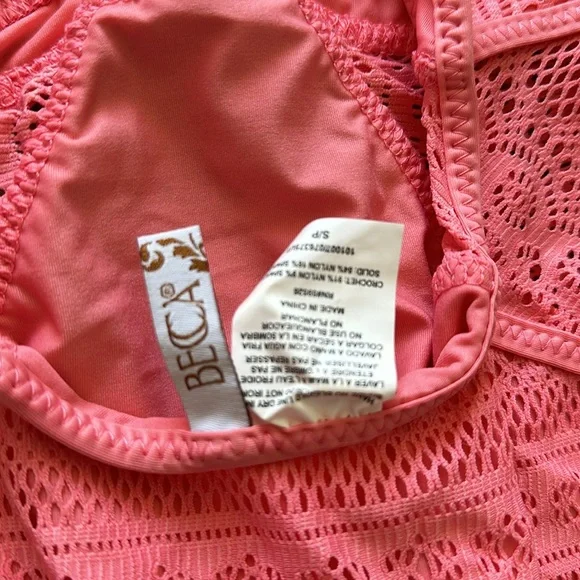 Becca Swim Coral Pink Cut Out Lace One Piece Swimsuit - Small - Picture 7 of 9